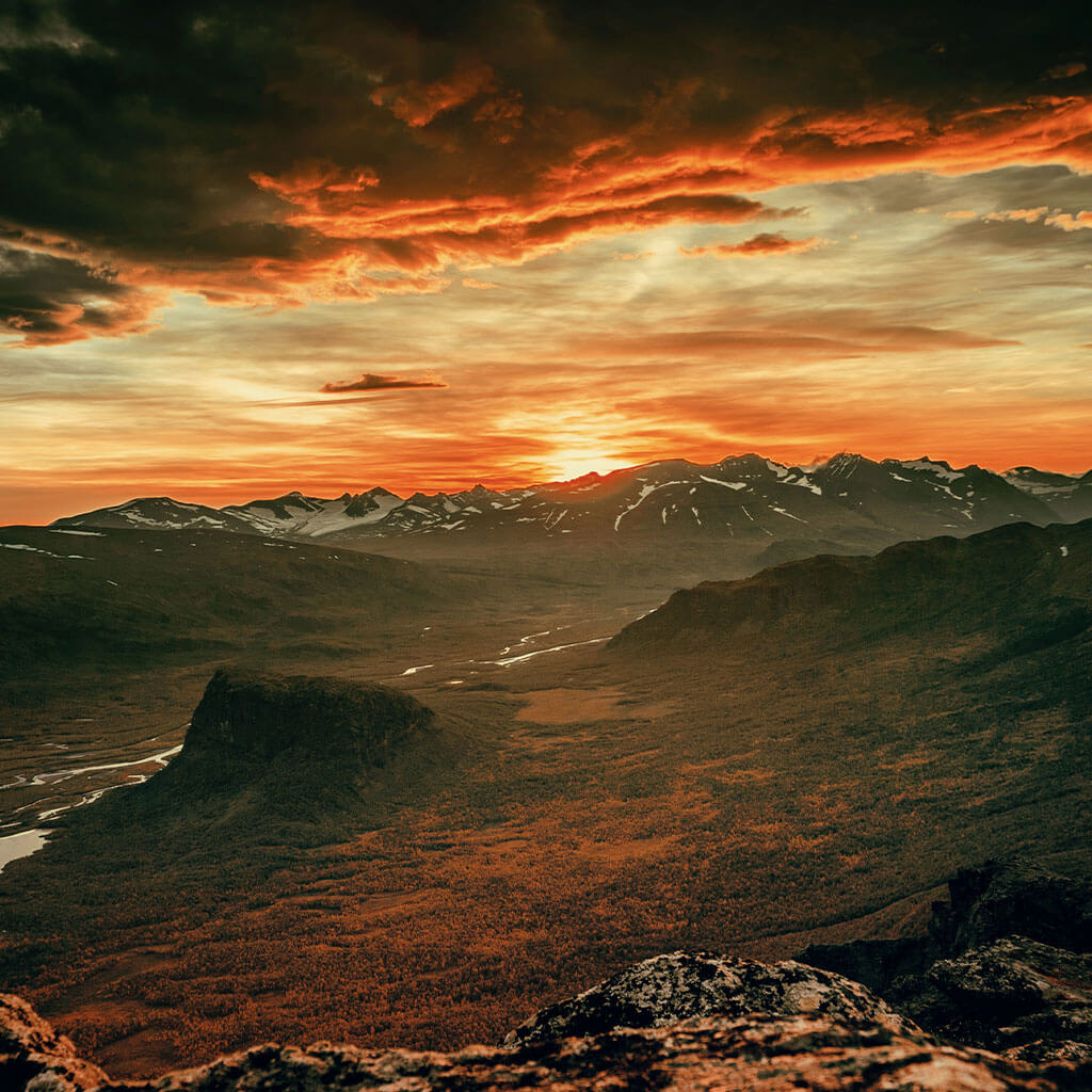 mountain range at dusk