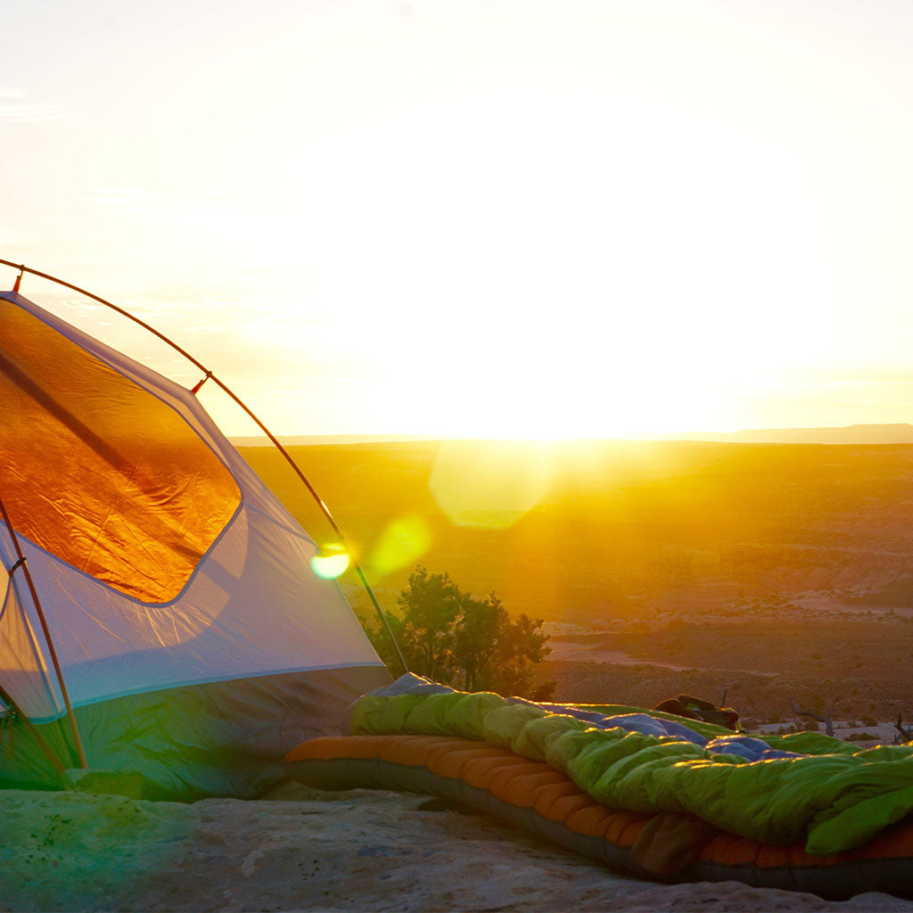 camping tent and sleeping bag