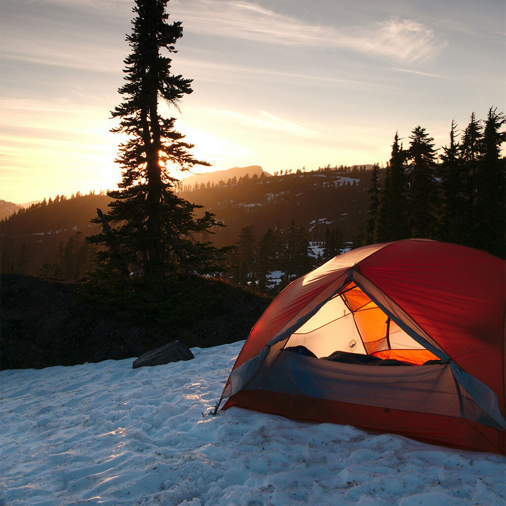 tent pitched in snow