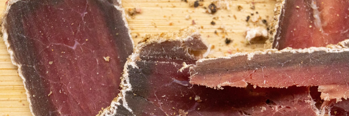 Closeup of beef jerky.