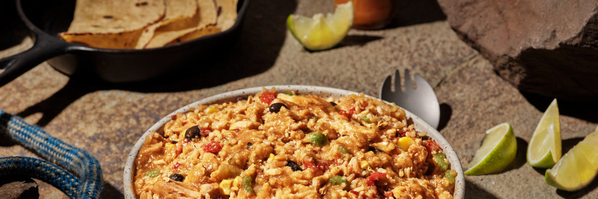 Chicken rice fajita camping meal.