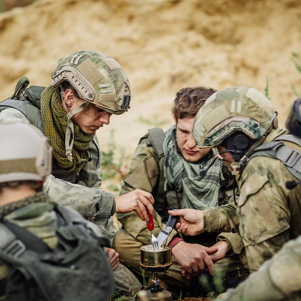 Military men eating military ration