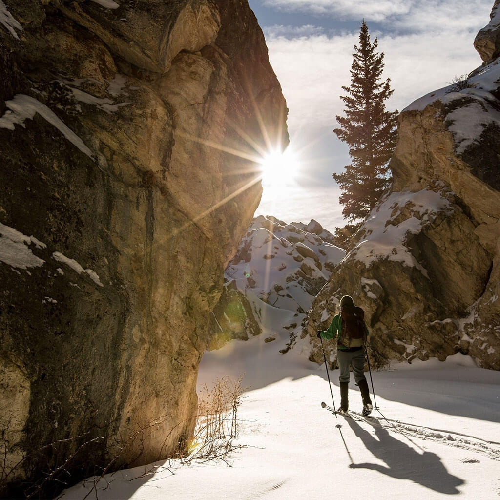 Person hiking in snow 
