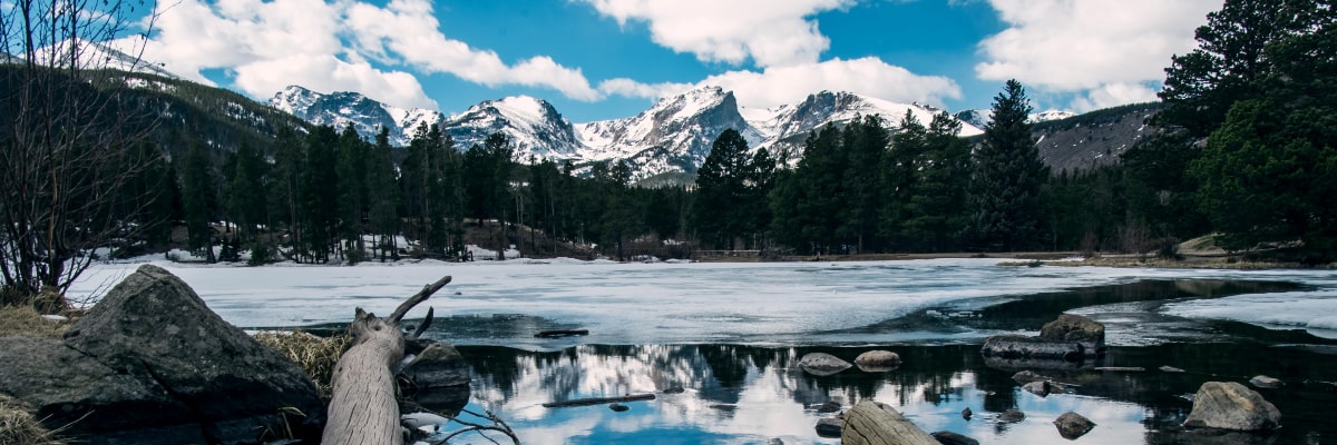 Rocky Mountain National Park, Estes Park lake in the winter.