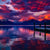 purple clouds at sunset at mountain lake