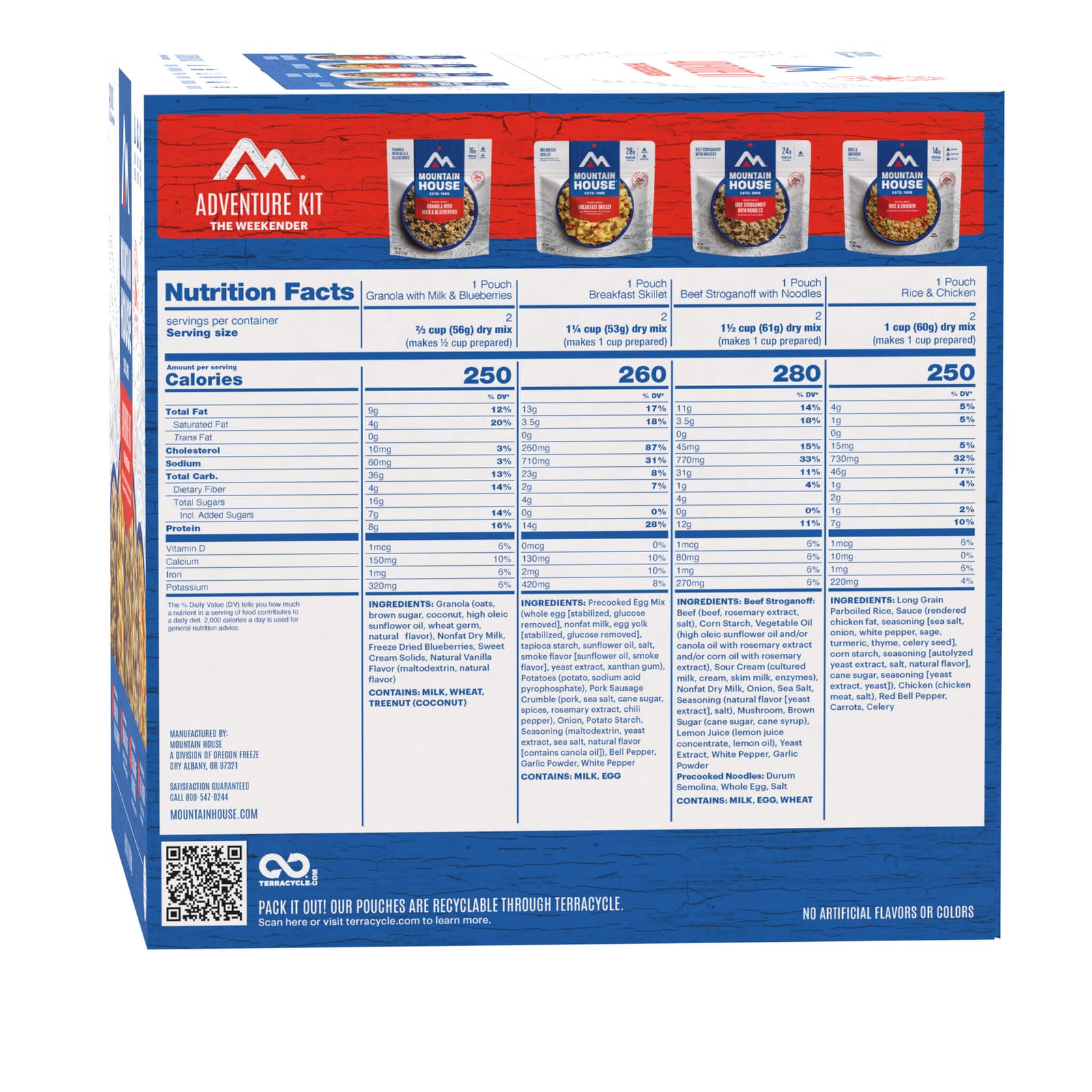 Mountain House Adventure Weekender Kit nutrition facts panel