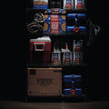 Emergency supplies on a shelf during a power outage.