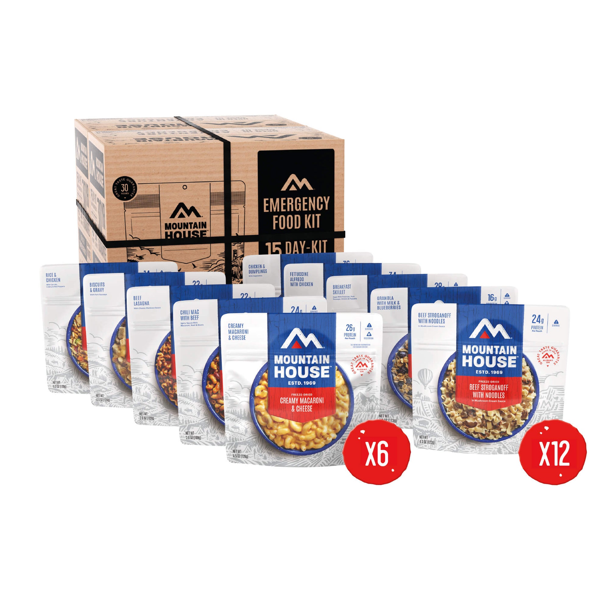 Mountain House 30-Day Emergency Food Supply Kit with 90 total pouches.