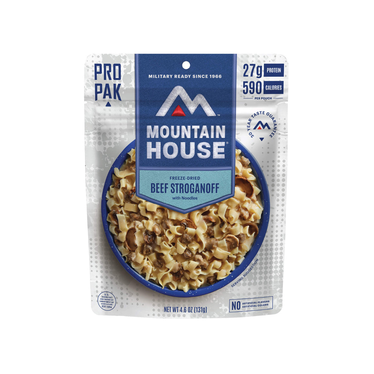 Front view of Mountain House Beef Stroganoff with Noodles Pro-Pak
