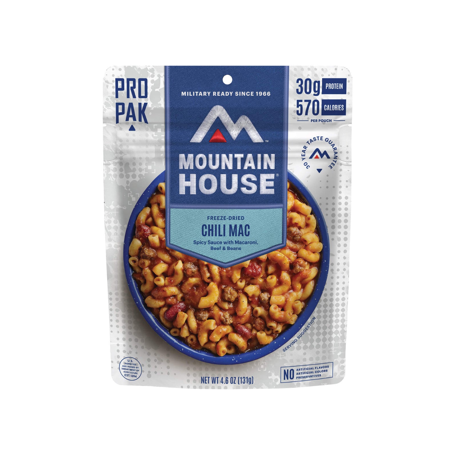 Front view of Mountain House Chili Mac Pro-Pak