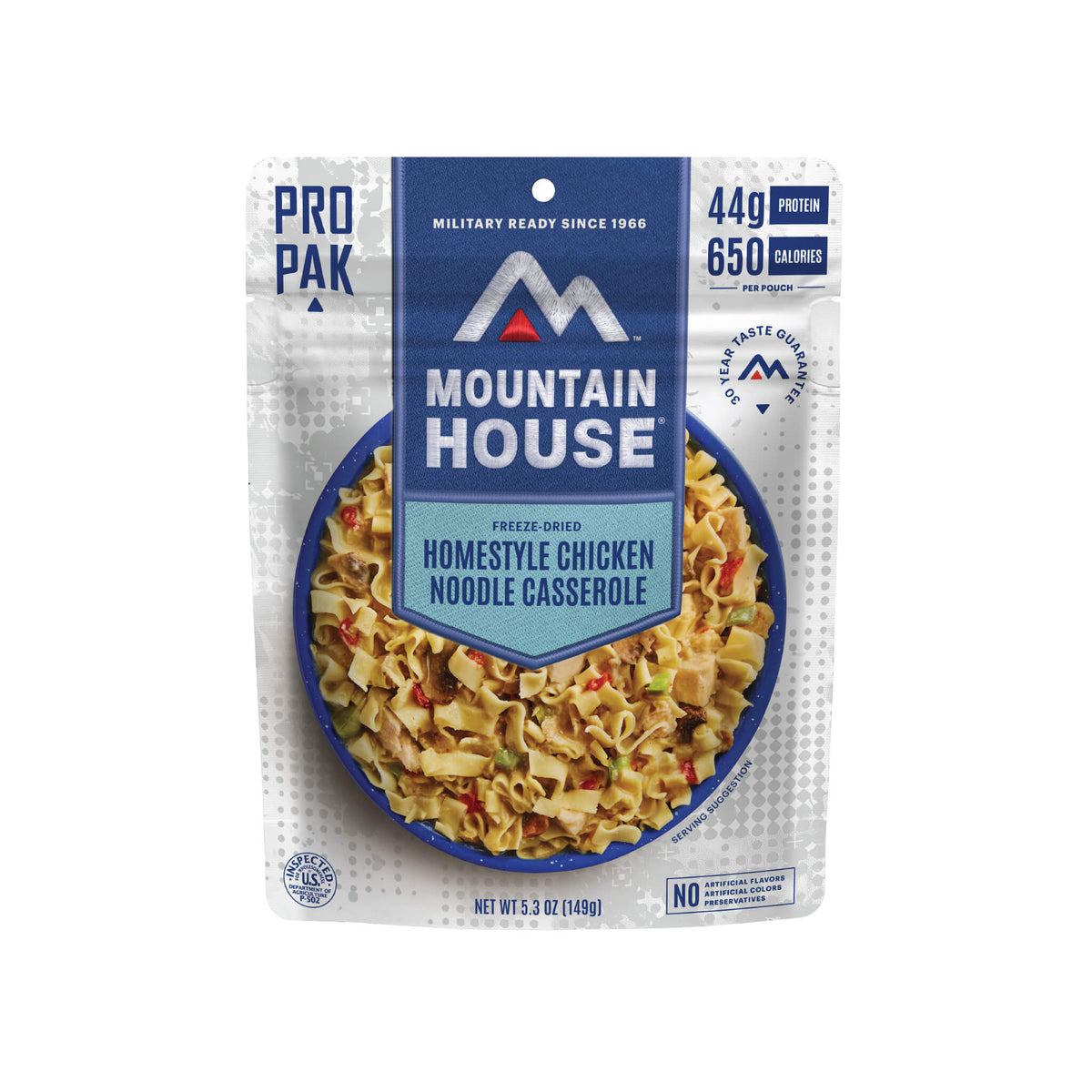 Front view of Mountain House Homestyle Chicken Noodle Casserole Pro-Pak