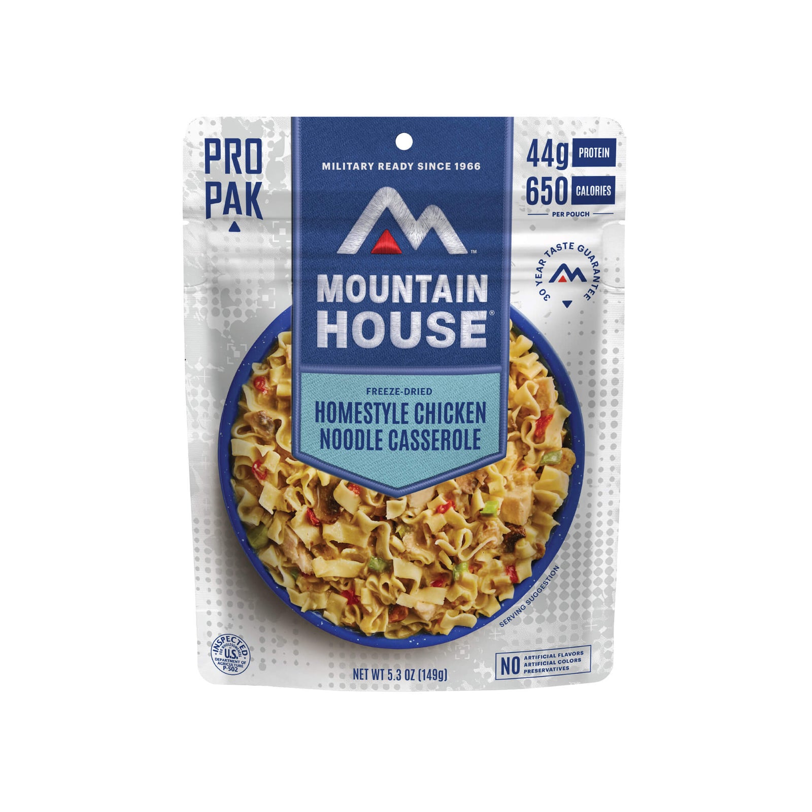 Front view of Mountain House Homestyle Chicken Noodle Casserole Pro-Pak