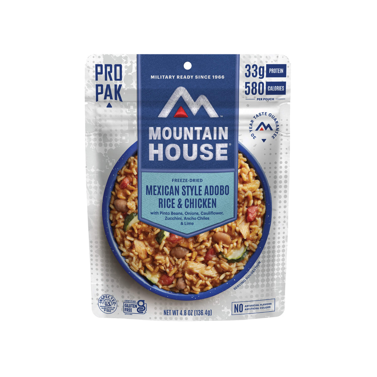 Front view of Mountain House Mexican Style Adobo Rice & Chicken Pro-Pak