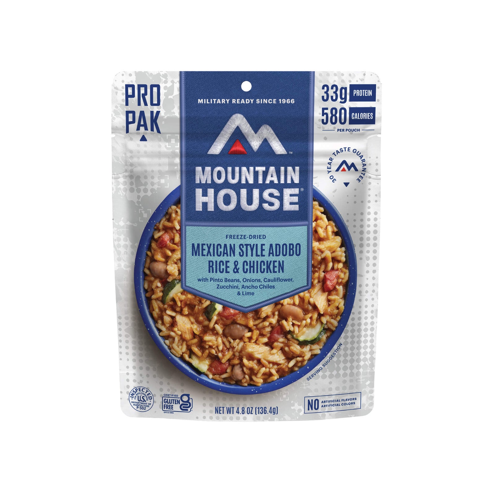 Front view of Mountain House Mexican Style Adobo Rice & Chicken Pro-Pak