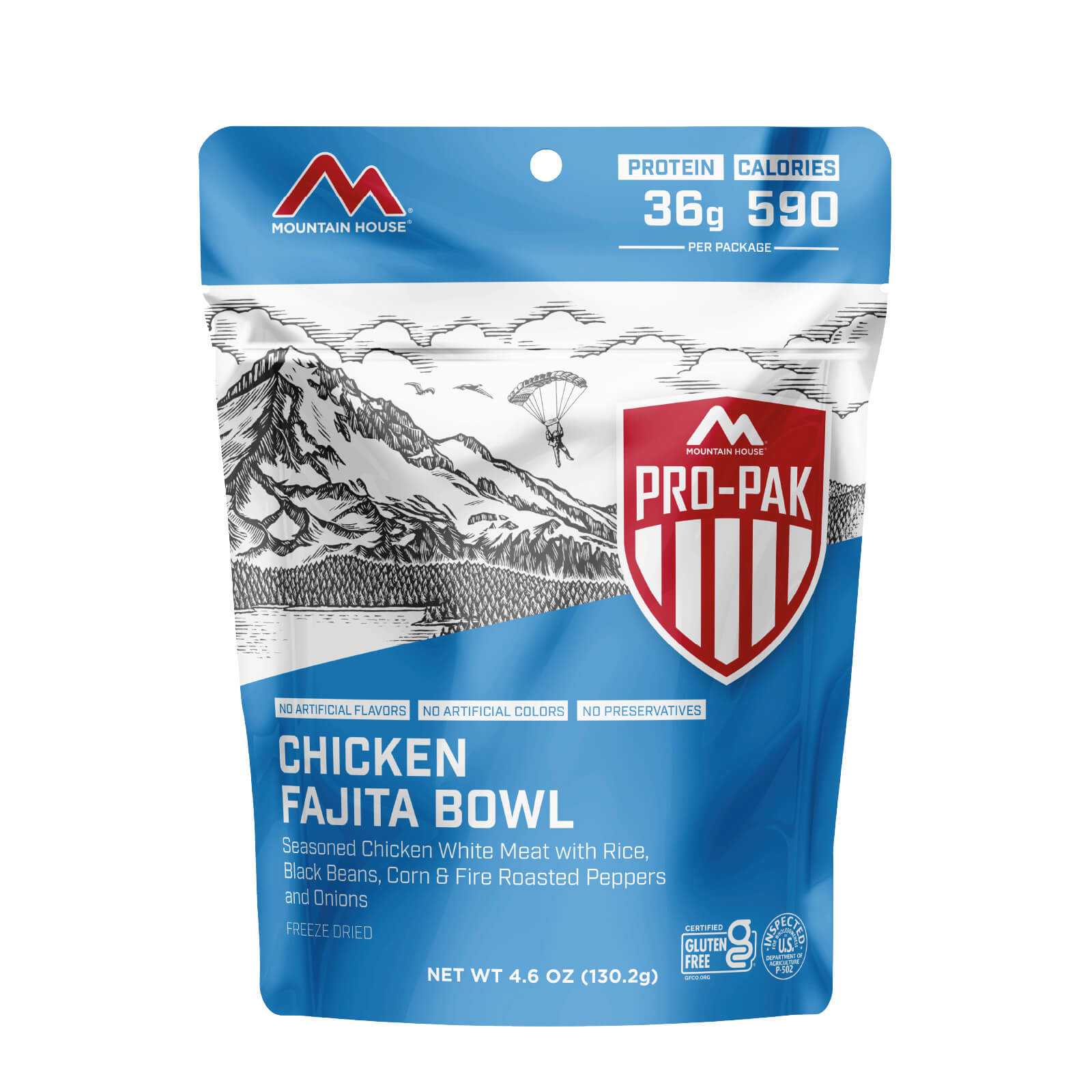 Mountain House Pro-Pak Chicken Fajita Bowl package on a white background