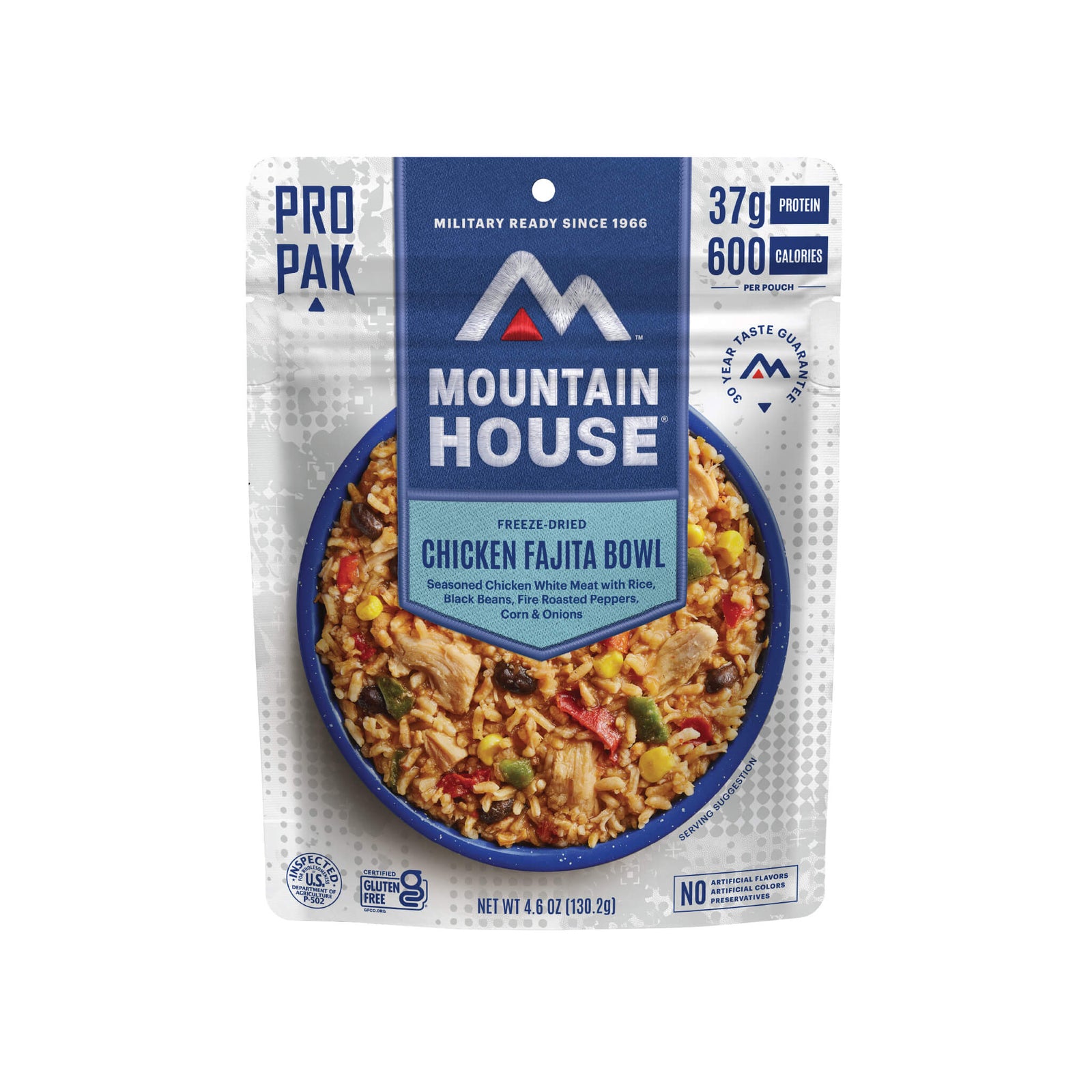 Front view of Mountain House Chicken Fajita Bowl Pro-Pak
