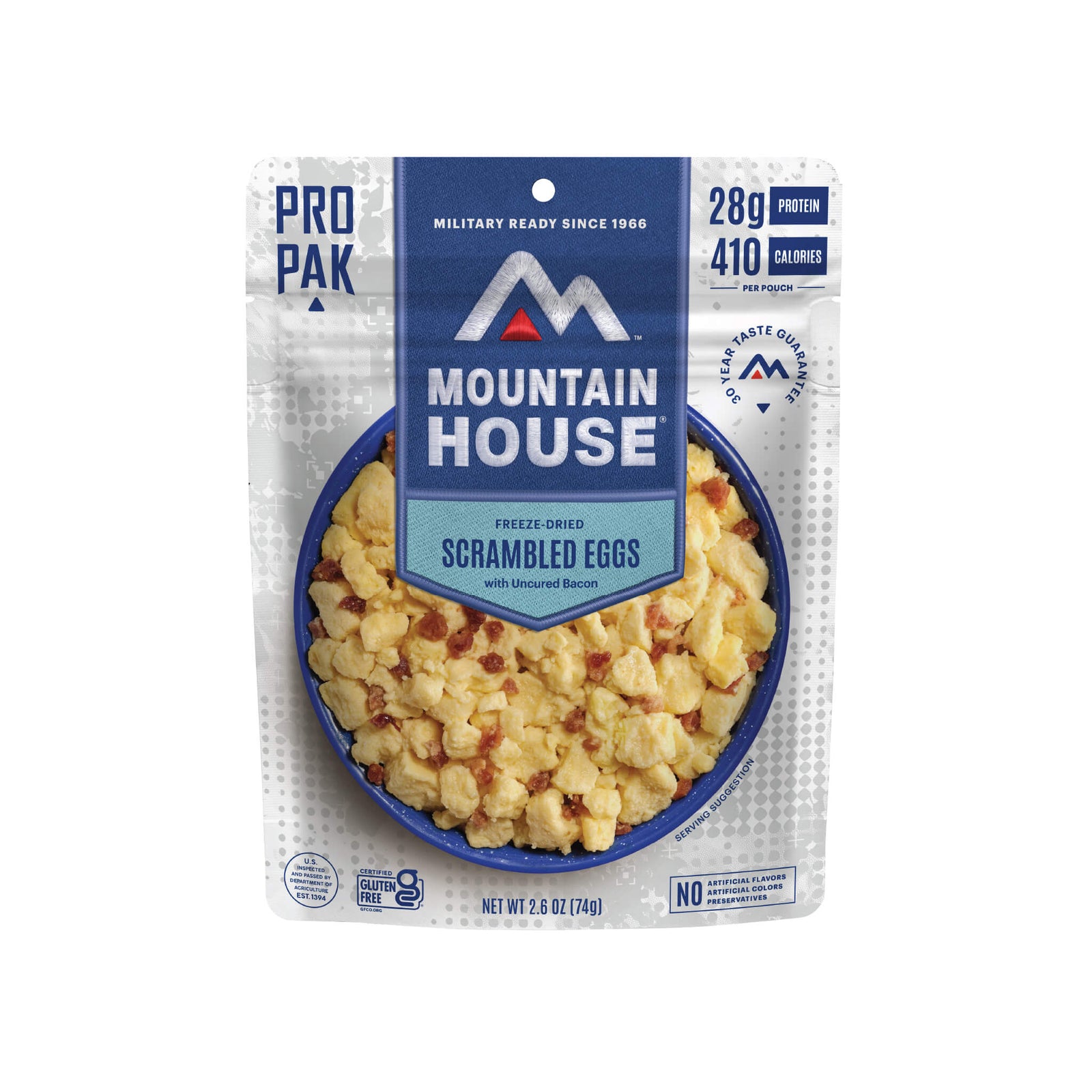 Front view of Mountain House Scrambled Eggs with Uncured Bacon Pro-Pak