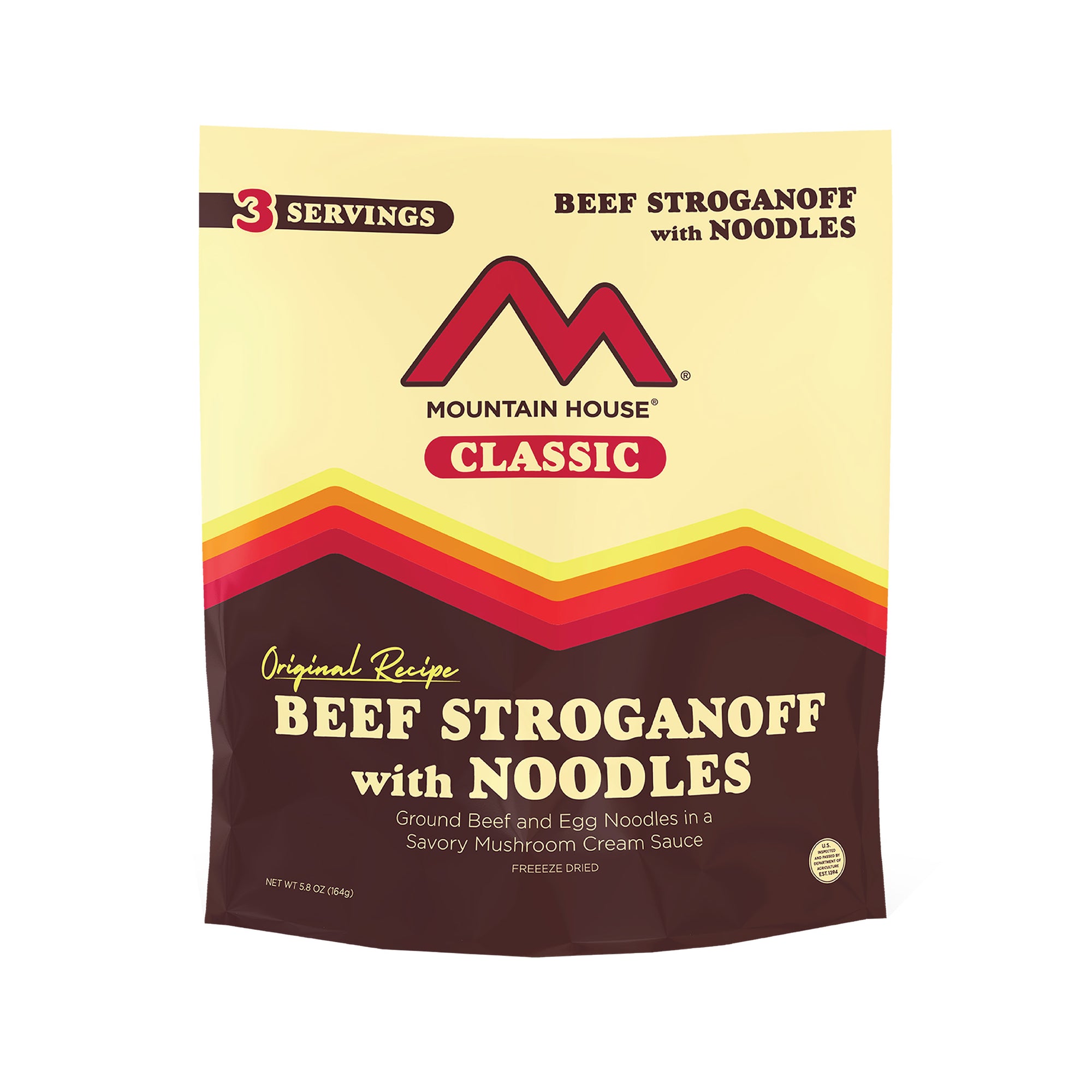 Classic Beef Stroganoff with Noodles pouch with red badge that reads, "Purchase supports American Red Cross".