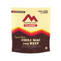 Pouch of Mountain House Classic Chili Mac with Beef, showing the product name and an illustration of a bowl with chili mac and kidney beans.
