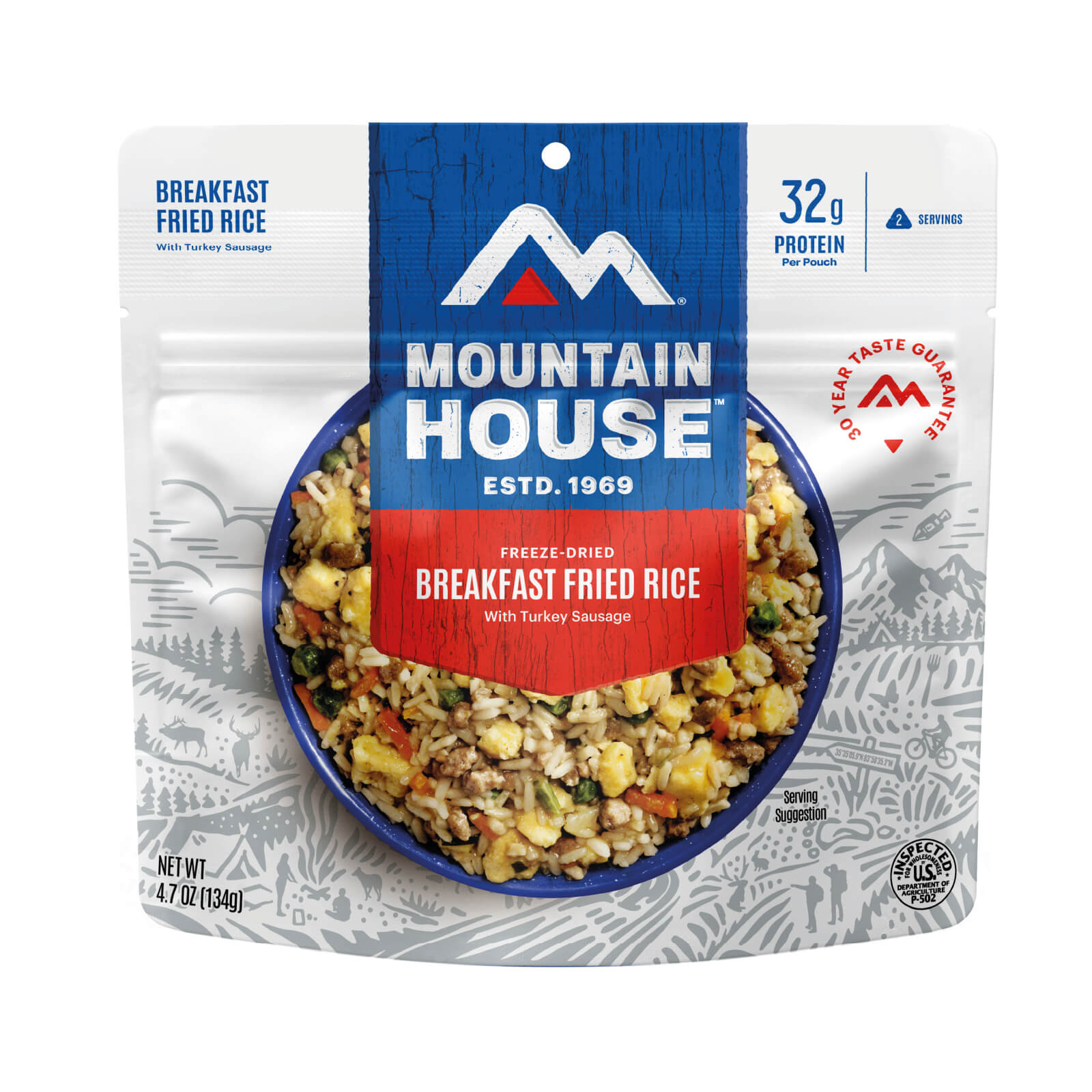 Mountain House Breakfast Fried Rice pouch packaging on a white background.