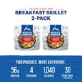 Graphic showing total protein, calories and servings for Mountain House Breakfast Skillet 2-pack.