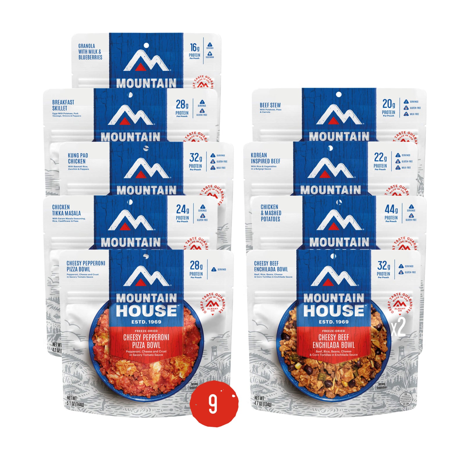 Build your own 72-hour kit cardboard box with various Mountain House pouches inside