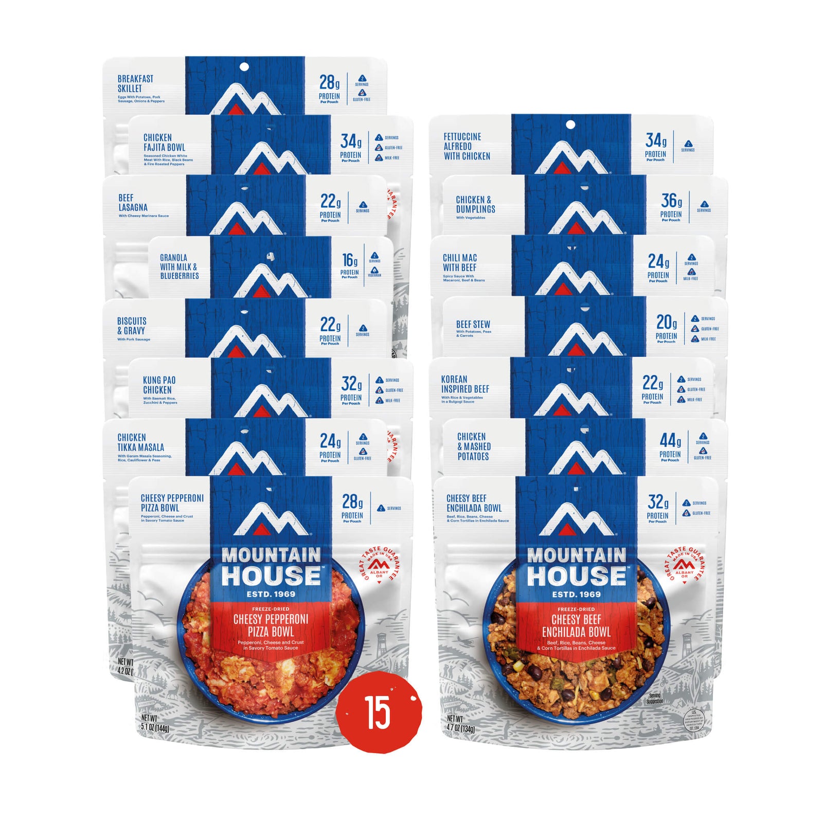 Build your own 5-day kit cardboard box with various Mountain House pouches inside