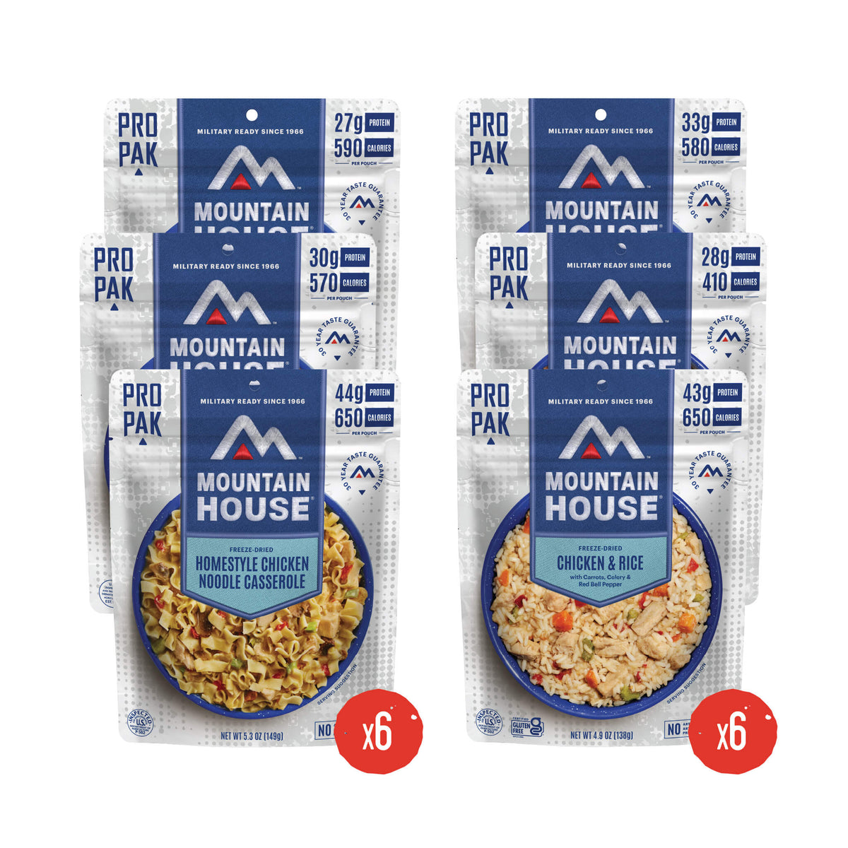 Front view of 6 Mountain House Pro-Paks