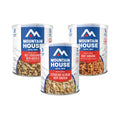 Front view of three #10 Cans freeze-dried meals.