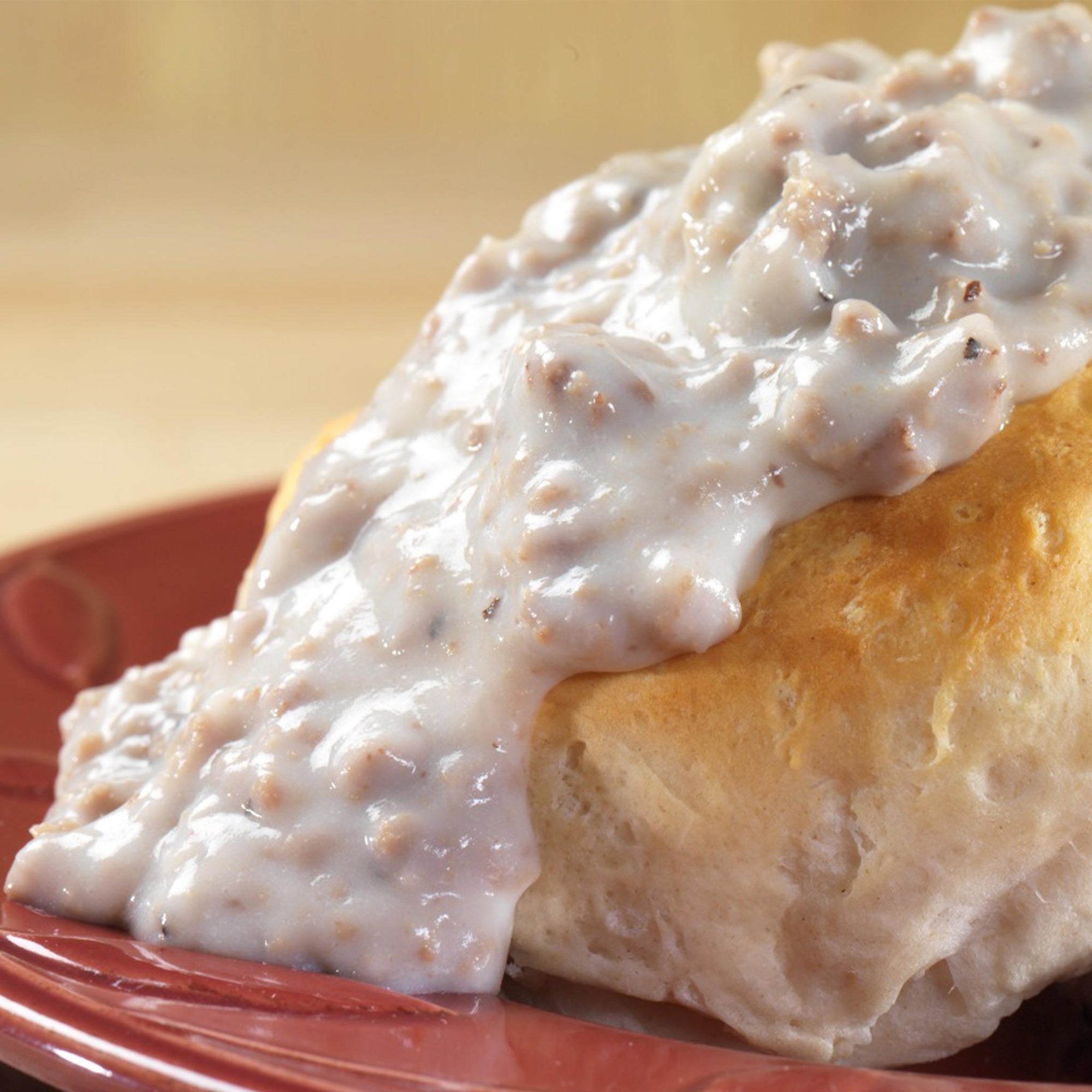 Mountain House Creamed Beef Gravy prepared over biscuits